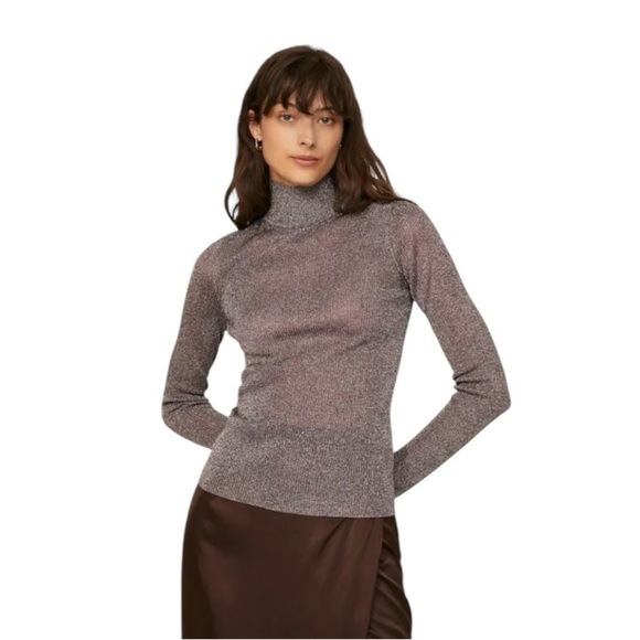Tory Burch Metallic Knit Turtleneck Top Long Sleeves Size Large - Picture 1 of 10